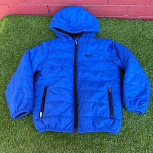 Vtg‎ Y2K Nike Puffer Jacket Toddler Boys Size 4T Blue Hooded Zip Up Embroidered